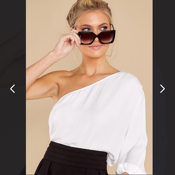CENTER STAGE WHITE ONE SHOULDER TOP - Picture 7 of 7